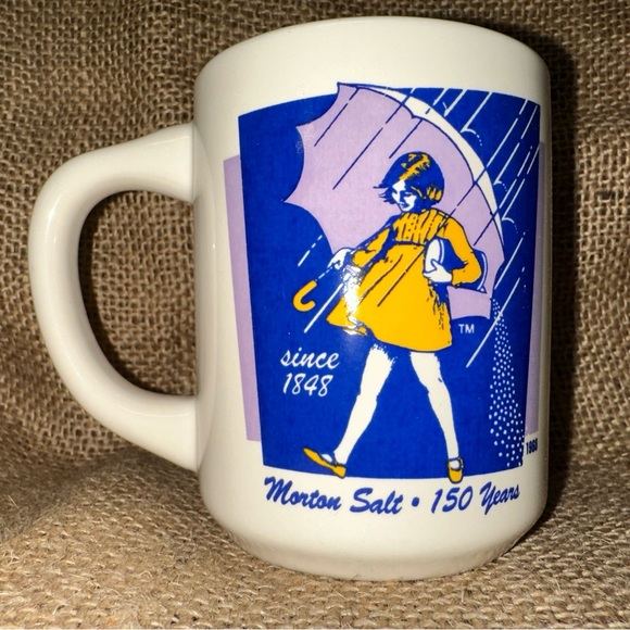 Vintage Morton Salt Girl 1968 Logo Coffee Mug 150 years 8 oz Bryan Brand - Picture 1 of 4